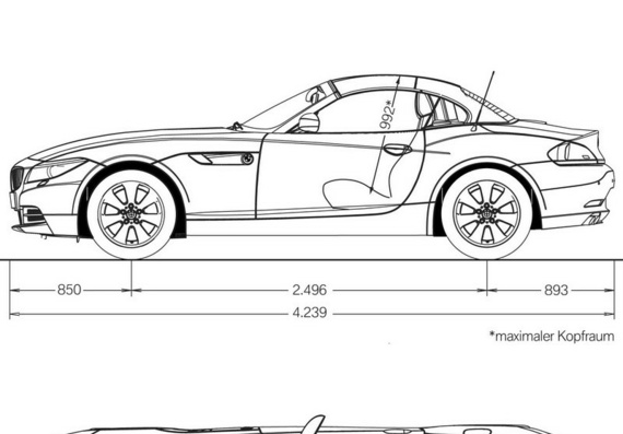 BMW Z4 E85 (БМВ З4 Е85) - чертежи (рисунки) автомобиля